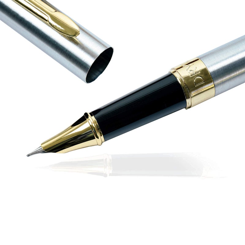 Dryden Designs Fine Nib Fountain Pen - Includes 24 Ink Cartridges - 12 Black and 12 Blue - Silver - Smooth Elegant Writing with Fine Nib and Ink Converters - Image 3